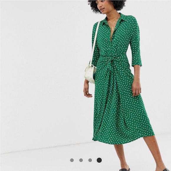 Whistles Selma green white polka dot shirt dress, midi length size 6 - Picture 1 of 12